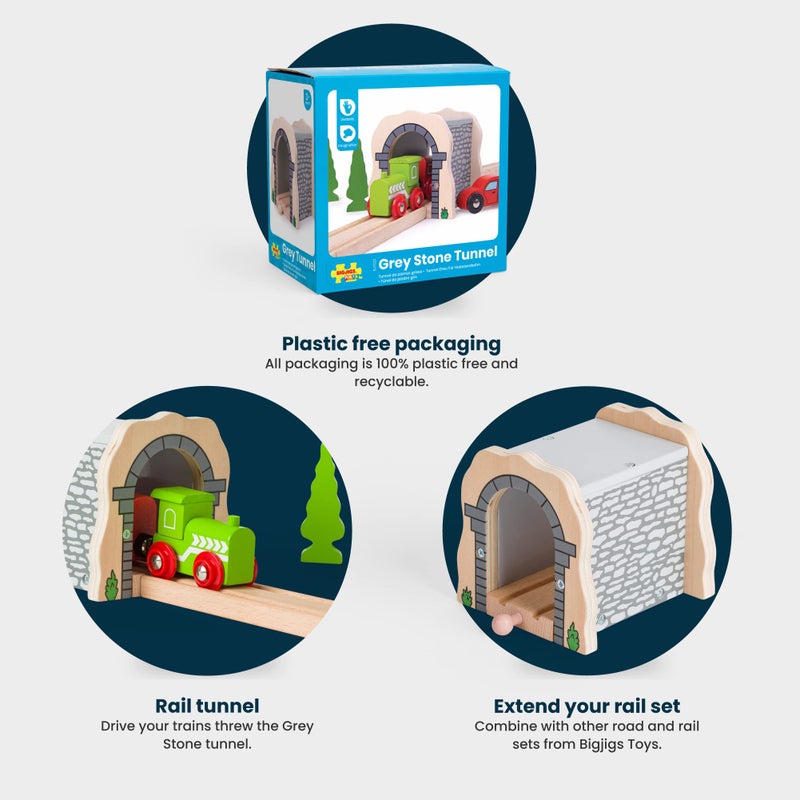 Bigjigs Rail Grey Stone Tunnel - Other Major Wooden Rail Brands are Compatible - Image 3